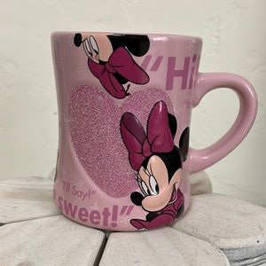 Disney Parks Minnie Mouse Large Coffee Mug Pink With Glitter Heart 14 fl oz